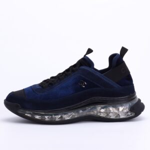 CHANEL Calfskin Velvet Grosgrain Sneakers In Navy Blue/ Black