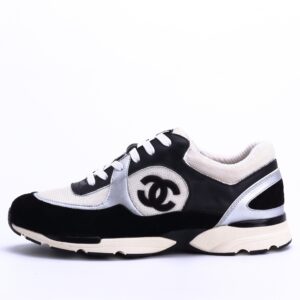 CHANEL Calfskin Grained Trainers In Black/White