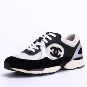 CHANEL Calfskin Grained Trainers In Black/White