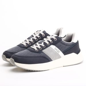 Basile Side-Stripe Lace-Up Sneakers – Denim Blue / Grey