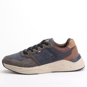 Hanson Denim Multi-Panel Lace-Up Sneakers – Slate Blue / Grey