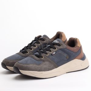 Hanson Denim Multi-Panel Lace-Up Sneakers – Slate Blue / Grey