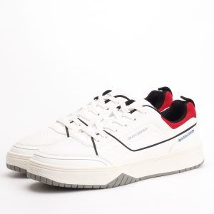 John Cooper Classic Lace-Up Court Sneakers – White / Maroon