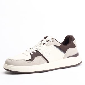 Kali Men’s Colorblock Casual Sneakers – White, Grey & Brown