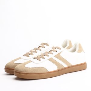 Creeks Retro Low-Top Casual Sneakers – White & Sand Beige