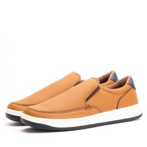 Jin Shuzu Men’s Premium Leather Slip-On Sneakers – Tan Brown